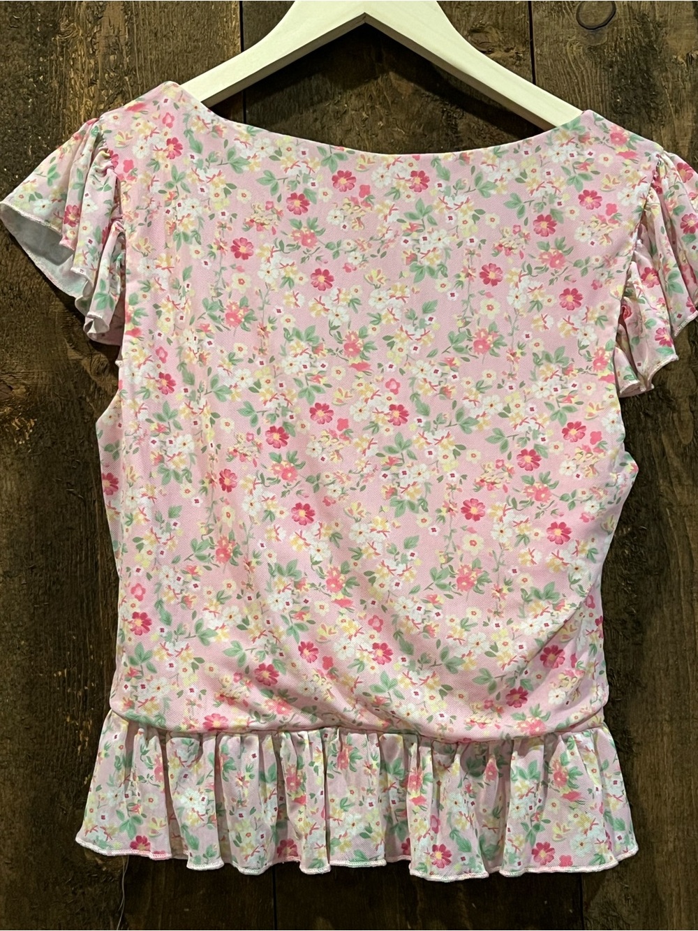 Pink Floral Ruched Ruffle Blouse - Picture 4 of 4